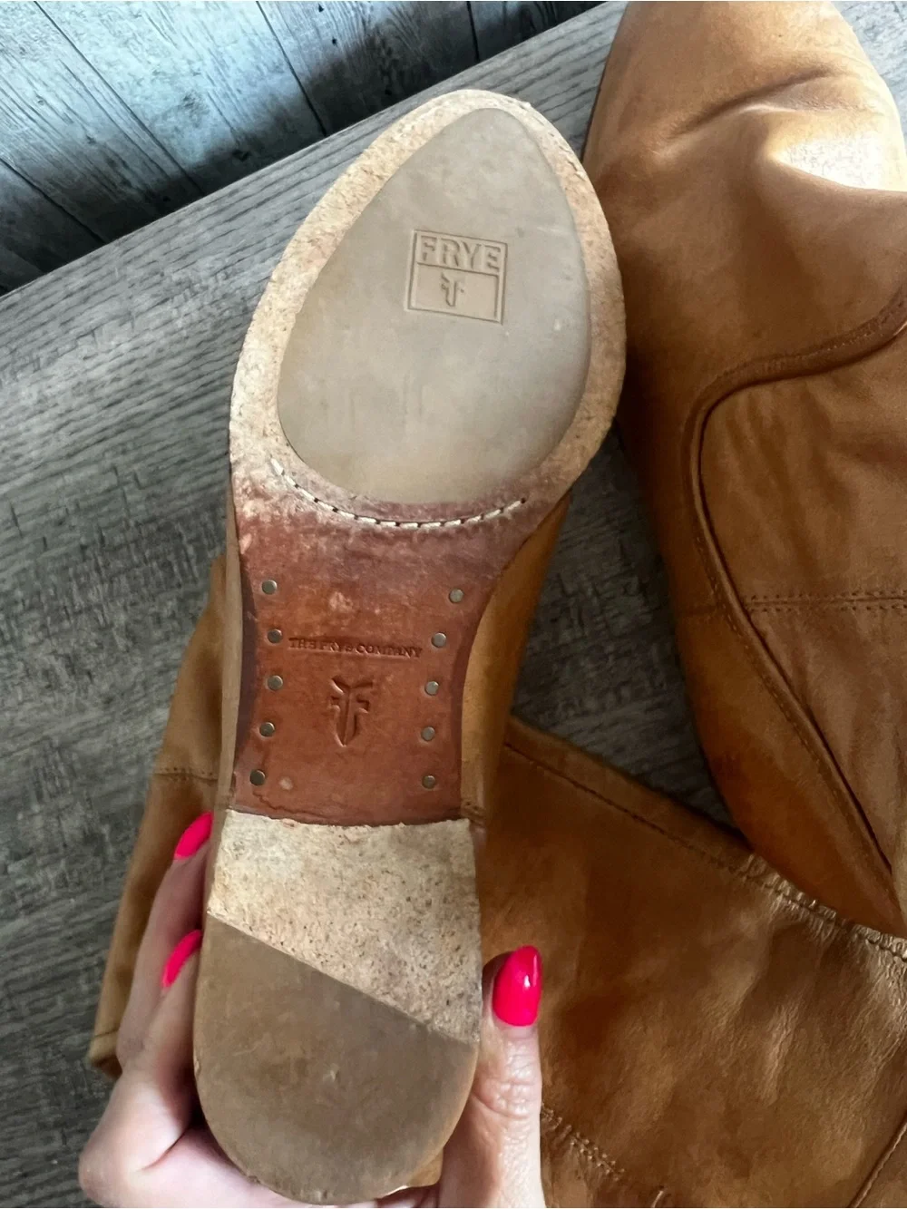 Frye Cindy Slouchy Women's Tall Leather  Boots in Cognac Tan Size 7
